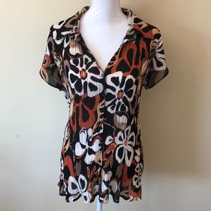 Dressbarn pleated floral short sleeve top shirt size 1x